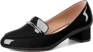 YODEKS Women's Block Heels Low Heel Loafer Pumps Round Toe Chunky Heel 1.5 Inch Slip On Closed Toe Comfort Shoes