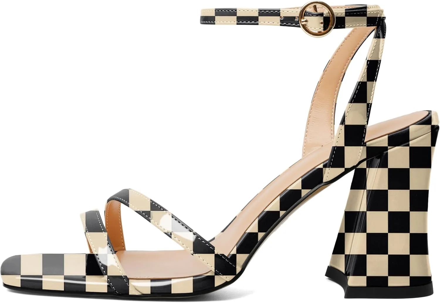 Zamikoo Women's Heeled Sandals, Open Toe Strappy Chunky High Heels, Ankle Strap Square Toe Heels, High Heel Sandals for Wedding Party Dress Work 3.5 Inches