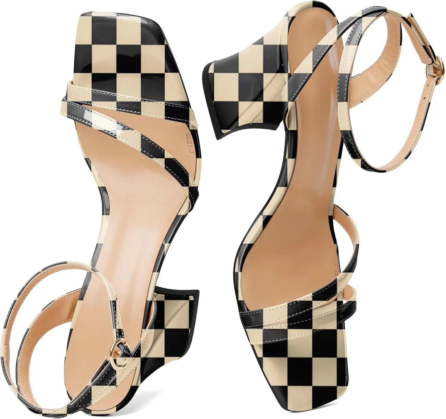 Zamikoo Women's Heeled Sandals, Open Toe Strappy Chunky High Heels, Ankle Strap Square Toe Heels, High Heel Sandals for Wedding Party Dress Work 3.5 Inches
